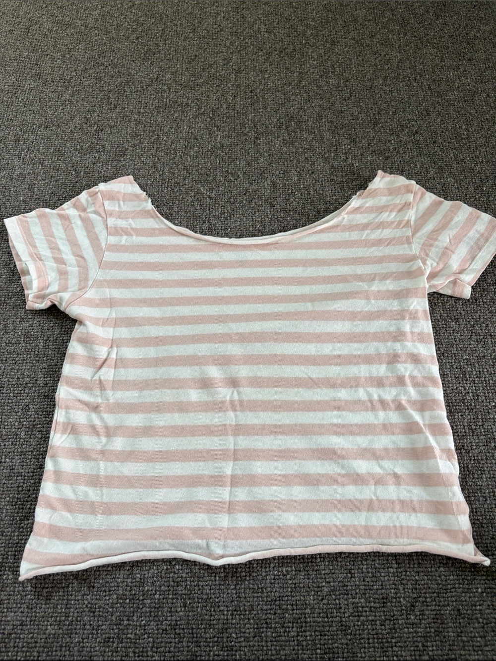 Brandy Melville Striped Pink and White Of-The-Shoulder Tee.